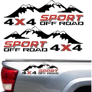 4X4 Off Road  with Mountain  Decal Stickers 2 count, Fit for All Kinds of  Pickup SUV Sedan, with  1 count, Black-and-Red