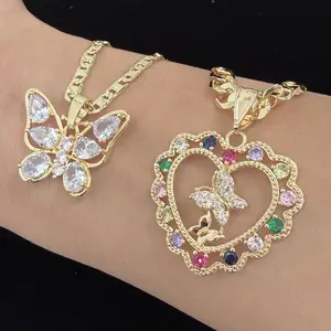 Crystal Clover Butterfly Necklace 14k Gold Plated No Fade