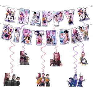 For K Pop Demon Happy Birthday Banner, Party Decoration With 6 Vortex Decorative Pendants