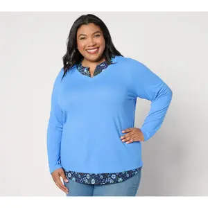 Denim & Co. Printed Floral Heavenly Jersey 2Fer Long Sleeve Top