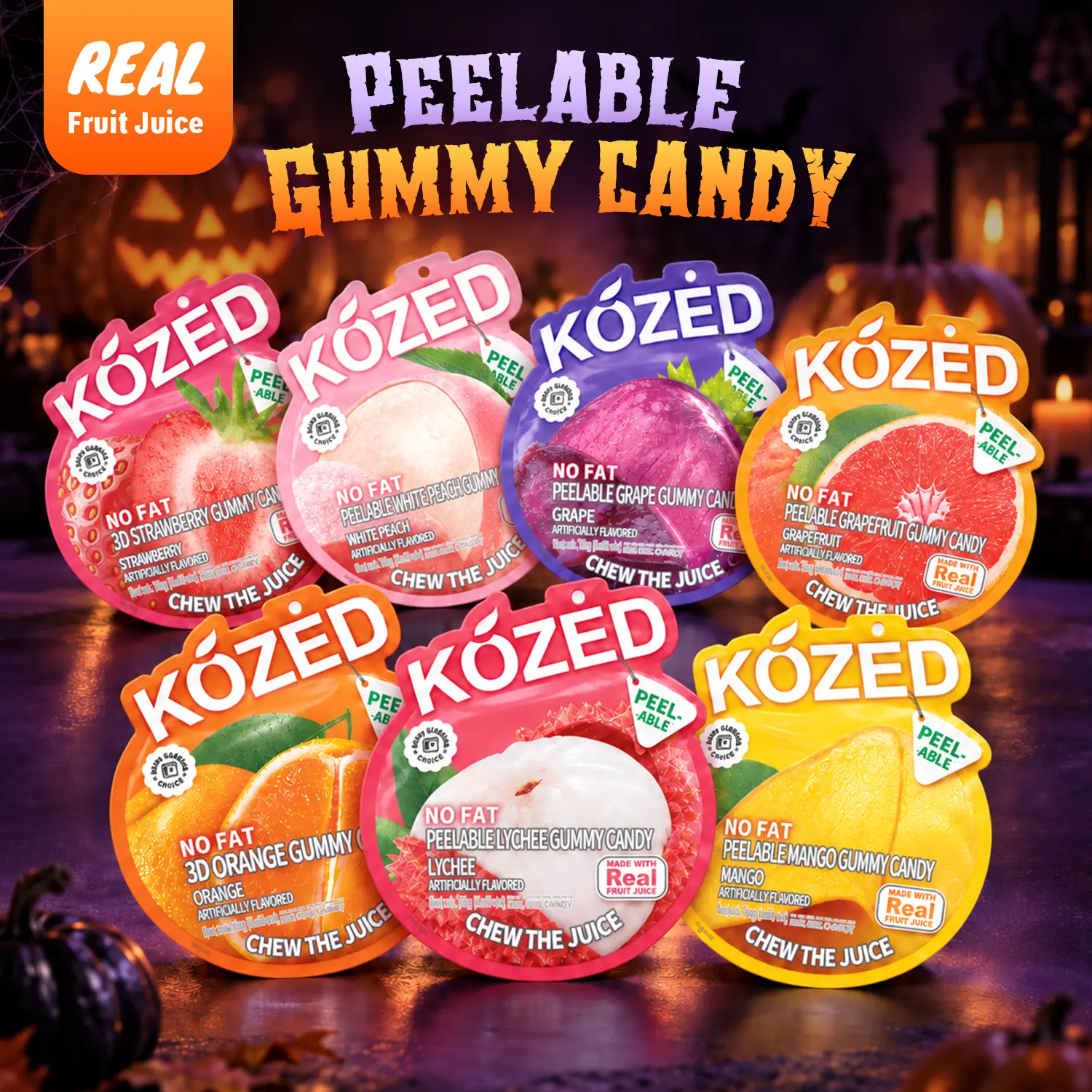 Kozed Peelable Fruit Gummies Variety Pack - 7 Flavors Chewy Fruity Rolls, Food, Candies, Novelty Candy, Chewy Gummies for Satisfying Savoring, Beach Sweet Snacks, Colored Gummy Fruit & Chewy, Halloween Party Favors, Goodie Bag Stuffers