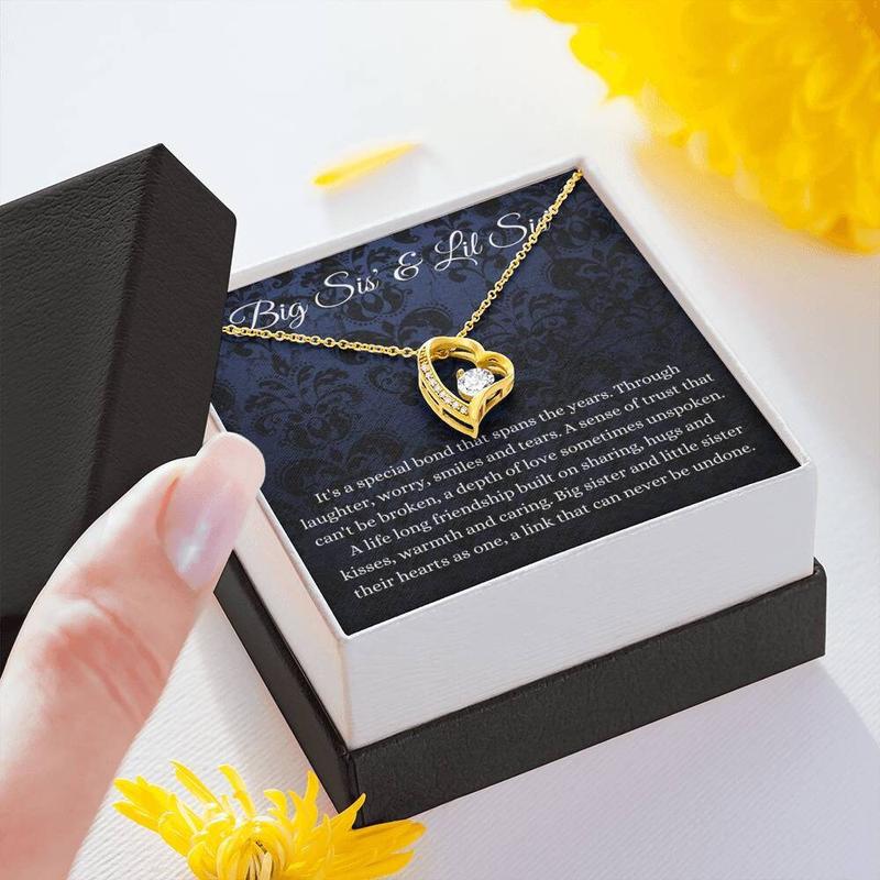 Heart Necklace for Sisters – Big Sister & Little Sister Matching Necklaces | Big Sis Lil Sis Gift with Meaningful Message Card Inside