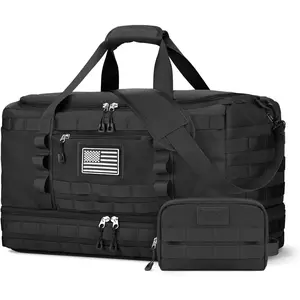Gym Bag for Men Women, Carry on Luggage 22x14x9 Airline Approved, Tactical Travel Duffle Bag with Toiletry Bag and Shoe Compartment, Weekender Overnight with Wet Pocket for Workout, Black