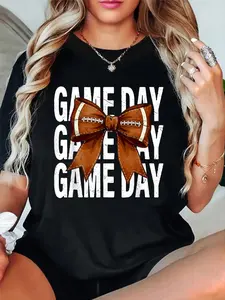 Game Day Football American Bow Game Day Vibes T-Shirt women's graphic tees