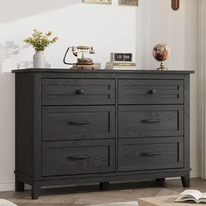 6 Dresser for Bedroom, 47 in Wide Drawer Dresser with Storage Freestanding, Wooden Closet Storage Chest for Living Room, Bedroom, Entryway, Dark Black