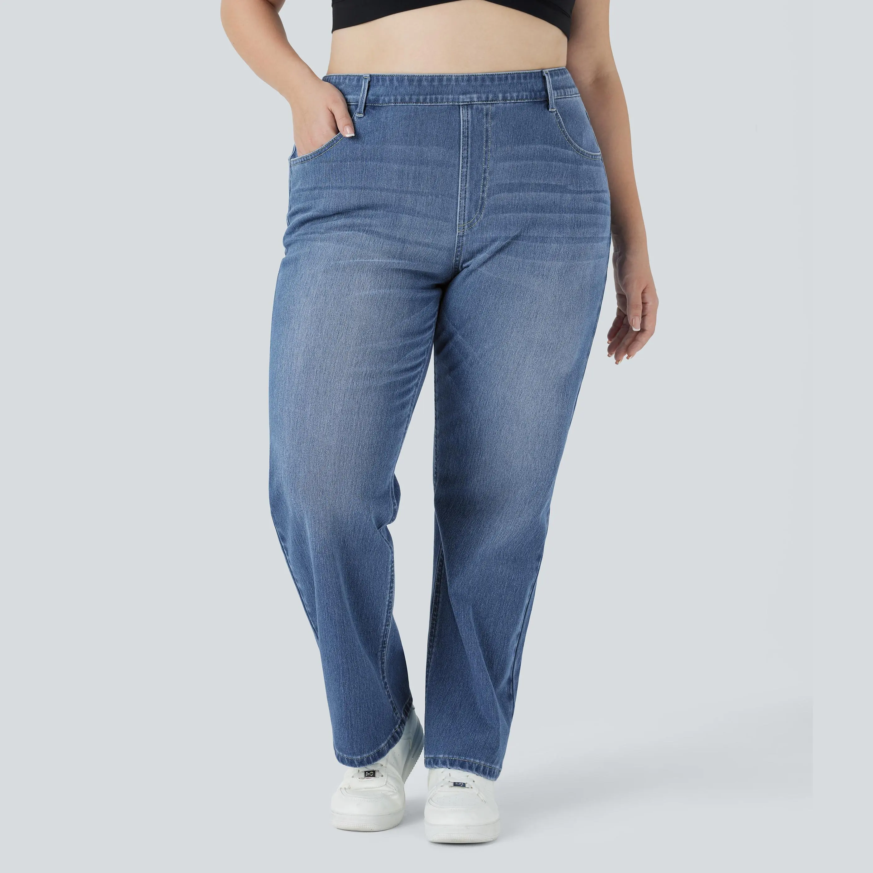 Halara Flex High Waisted Pockets Straight Leg Washed Casual Plus Size Jeans Halara Flex High Waisted Pockets Straight Leg Washed Casual Plus Size Jeans
