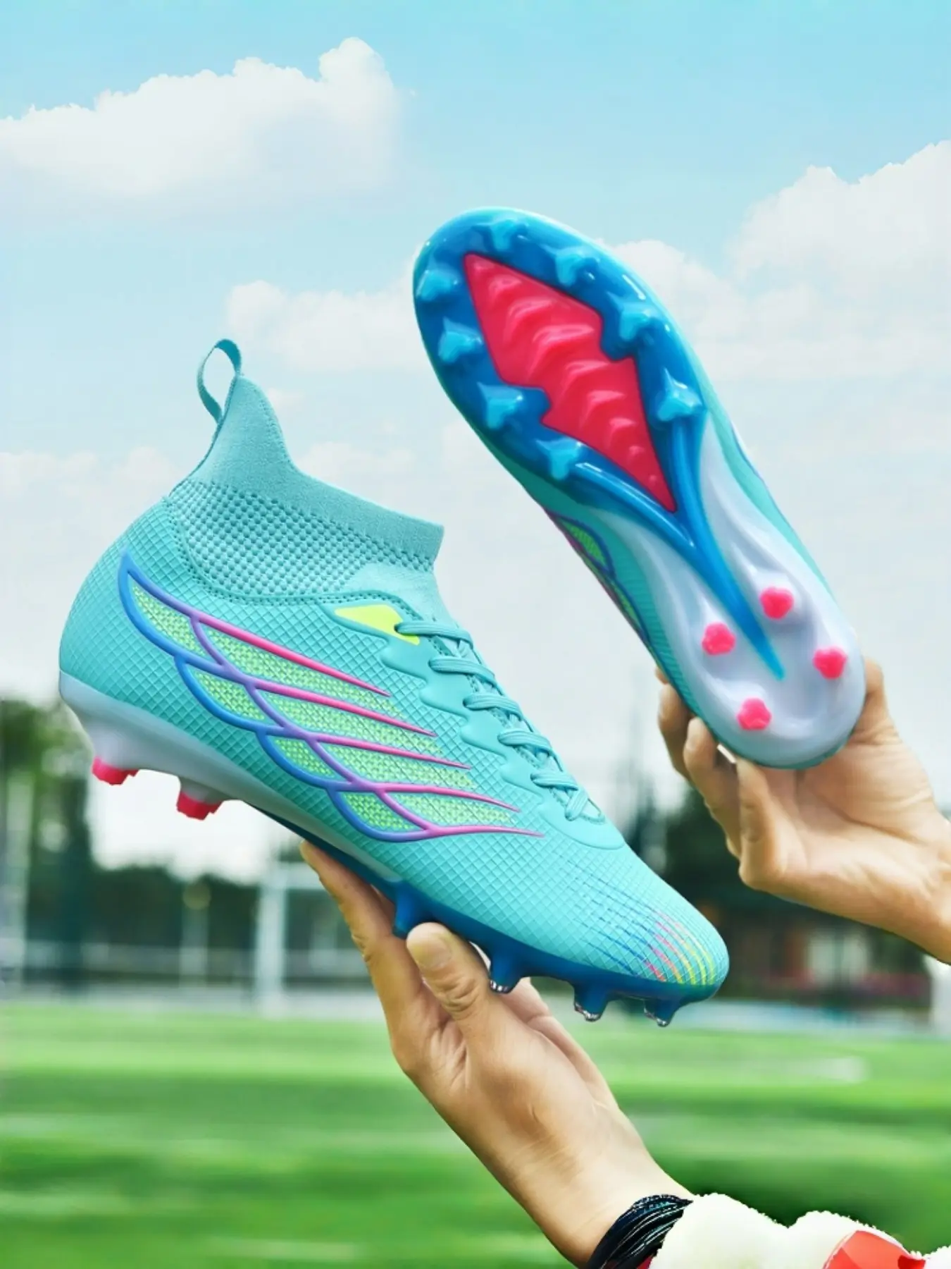 High-Top Soccer Shoes for Men and Women, Long Studs, All Seasons, Training and Match, Outdoor and Indoor, Anti-Slip, Durable, Leather, Soccer Cleats