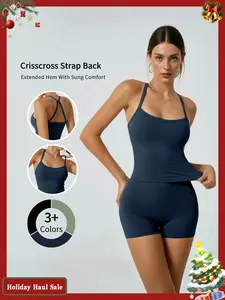 Elegant Solid Color Sexy Yoga Backless Set, Crossback Sports Fitness Outdoor Tennis Running, Sweat-Wicking High Waist Shorts, Workout Running Outfits