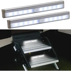 Motion Activated RV Step Lights, 10 LED  Operated Motorhome Motion Sensor led Light Strip,  Night Light Bar for Motorhome Travel,Travel , Camper (2 Pack)