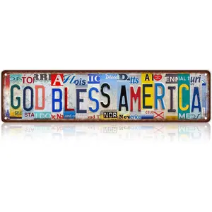 Vintage God Bless America Metal Tin Signs Street Signs Man Cave Wall Decor 16 x 4 Inches Room A50