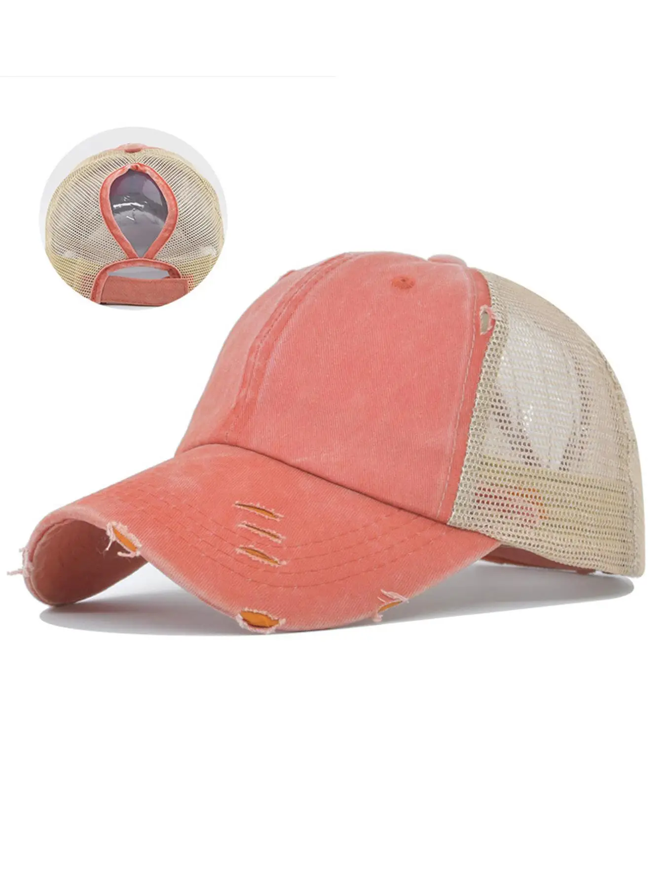 Unisex Casual Trendy Ponytail Baseball Cap, Street Curved Brim Sportive Baseball Cap, Fashion Distressed Braided Hole Hat for Men & Women for All Seas