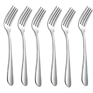 6- Dinner Forks Set 4 Tines Table Fork Flatware Stainless Steel Mirror Polishing 7-Inch 18cm