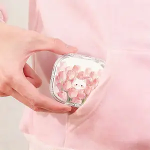 Tulip Flower Cluster White Cat Printed Retainer Box, Healing Style Denture Storage Box, Adult Children Universal Orthodontic Retainer Box, Lightweight Portable Invisible Braces Box