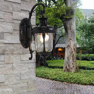 CNCEST Outdoor Glass Wall Lantern Sconce Lamp Antique Exterior Lamp Light Fixture Black Decorative Garden