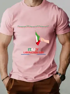 Italian Flag Liberation Day Print Short Sleeve Men's T-Shirt, Perfect for Travel Enthusiasts, Patriotic Fans, Daily Wear, Community Events