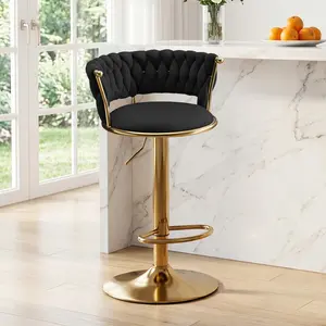 （Set of 1 /Set of 2 /Set of 3）Gold Swivel Velvet Bar Stools with Cream Cushions & Gold Accents for Modern Kitchen Design Upholstered Barstools Adjustable Height Chair
