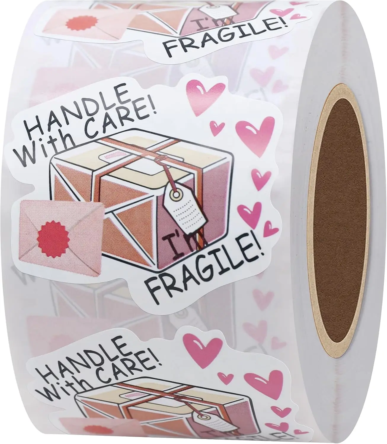 HYBSK Fragile Stickers for Shipping Please Handle with Care Labels Pink Fragile with Heart Labels for Small Business Shipping Warning Thank You Total 500 Labels Per Roll