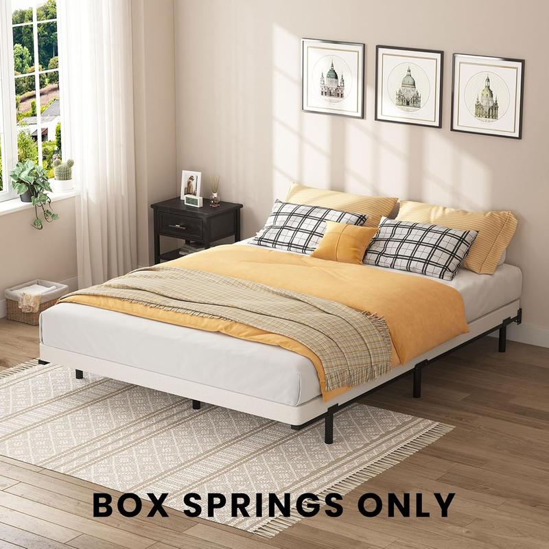 Queen Size Box Springs - 3 Inch Low Mattress Foundation No Noise Bed Base with Clean Fabric Cover, Assembly