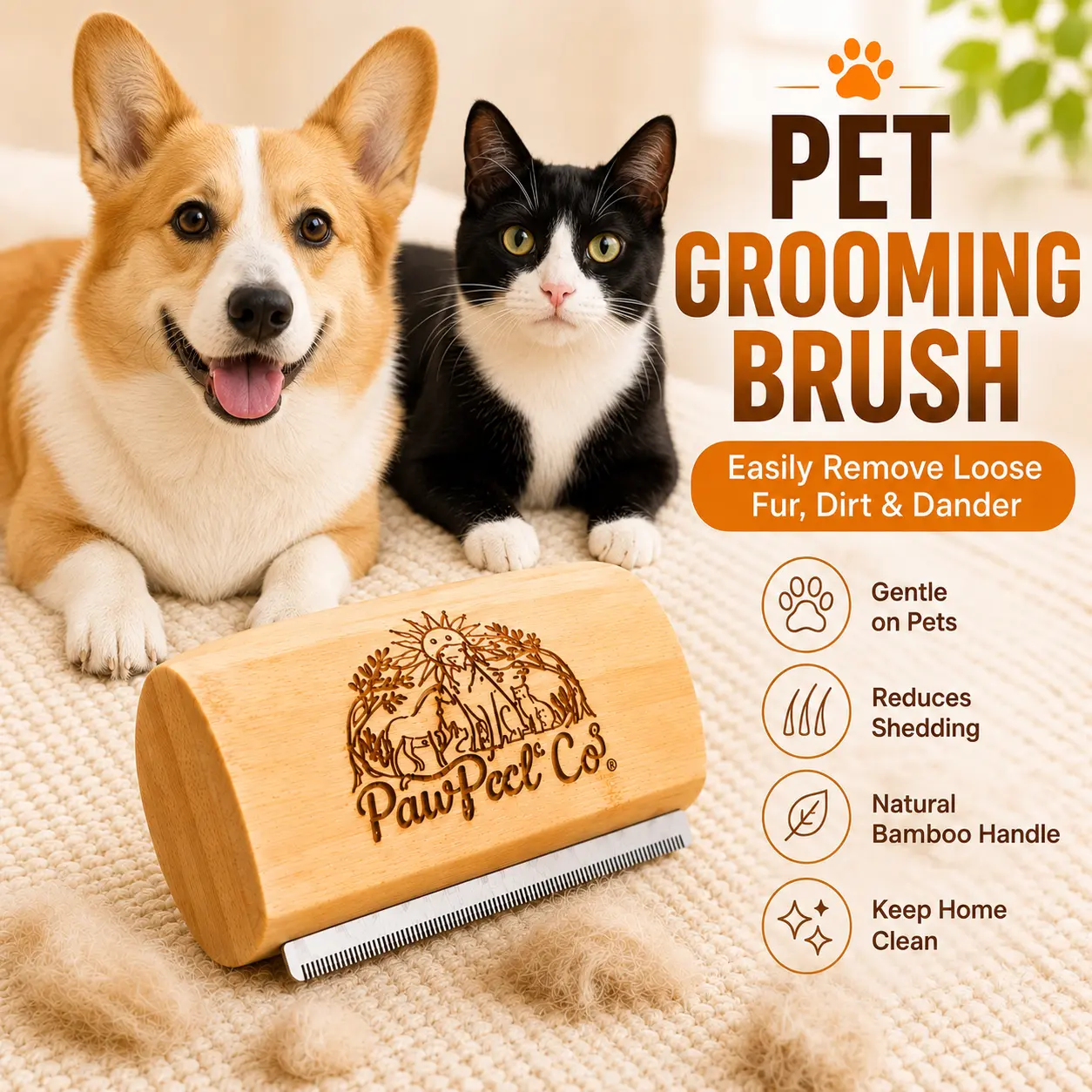 Everyday Pet Fur Cleanup Tool for Dogs & Cats, Gentle Short Hair Deshedding Brush for Sofas, Carpets & Pet Beds