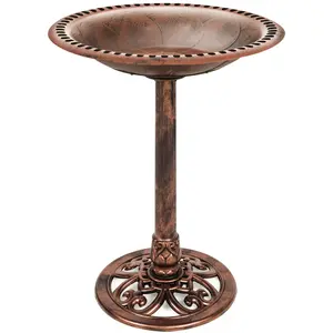 Best Choice Products Outdoor Rustic Pedestal Bird Bath Accent for Garden, Yard w/ Fleur-de-Lis Accents