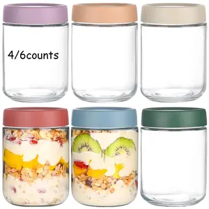 Glass Mason Jar Overnight Oats Containers, Meal Prep Containers, 16 Oz Reusable Freezer Jar Storage Bottles for Salad, Grain, Snack, Pudding, Yogurt, Mason Jar Lids