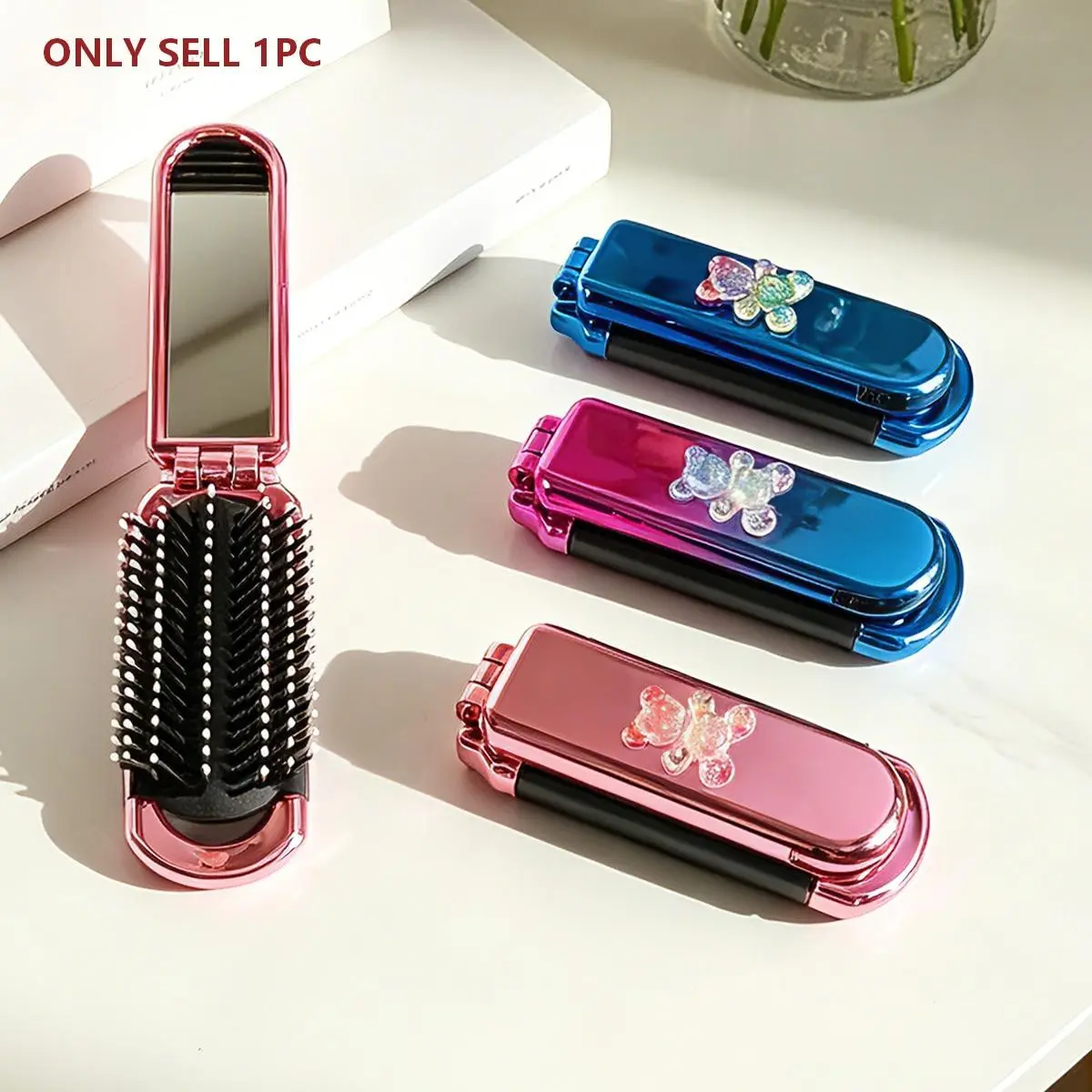 Foldable Bear Hair Comb, Gradient Color Electroplated Portable Hairbrush, Ideal for Travel and Gifts, Women's Styling Brush, Comb Design, Hair Grooming Brush, Hairstyling Comb
