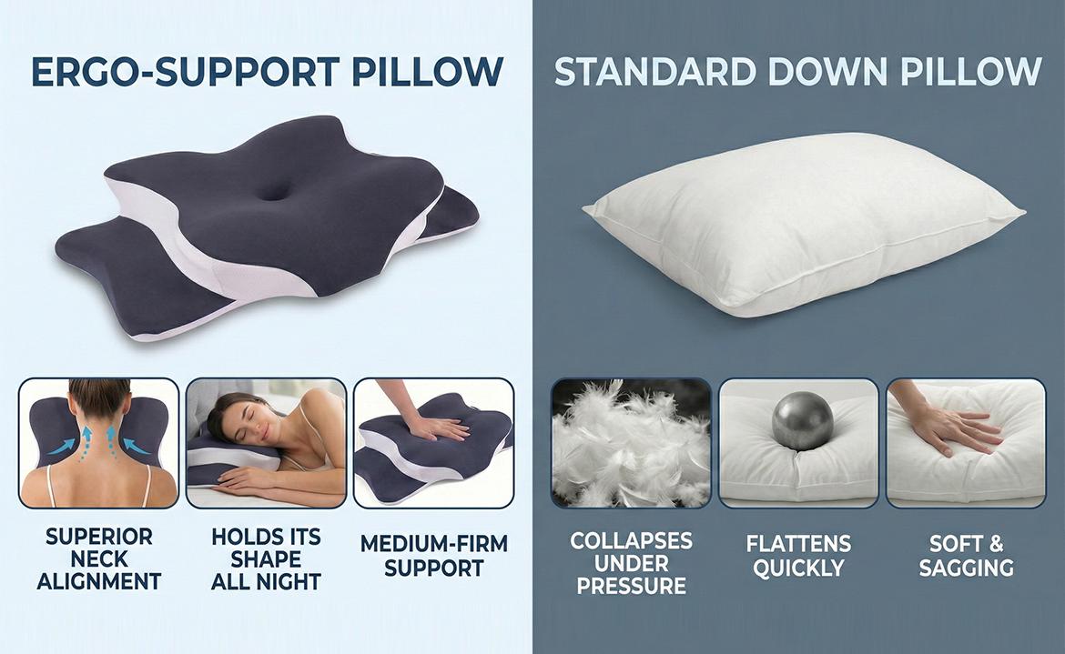 Memory Neck Pillow, Adjustable Ergonomic Memory Foam Neck Pillows, Cervical Support, Breathable & Removable Pillowcase, Mother's Gift