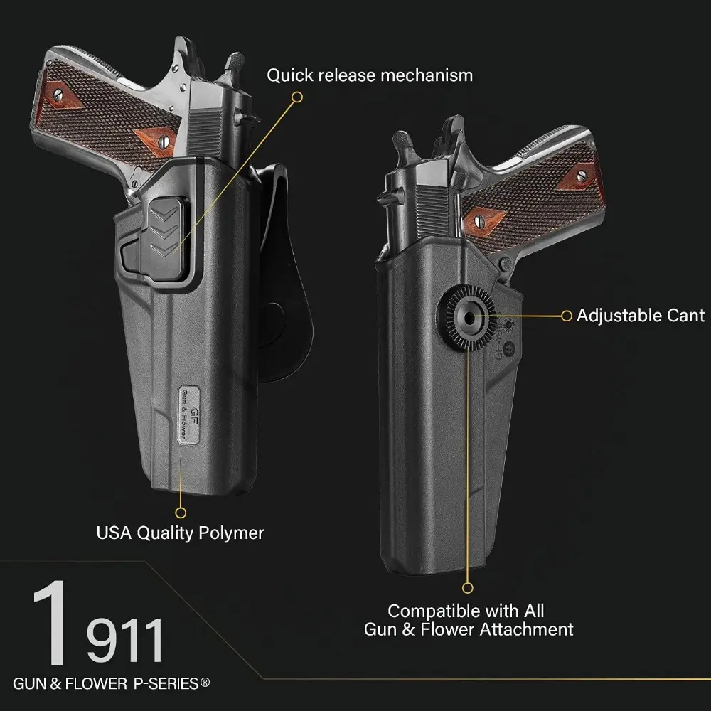 1911 Holsters, OWB Paddle Holster Fit Most 1911 5" Handguns, Outside Waistband Carry Holster, Index Finger Release/ 360 Adjustable