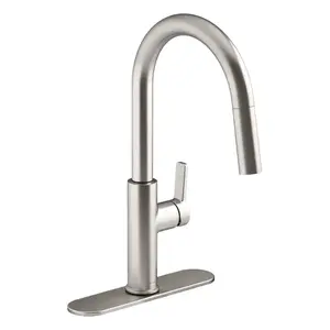 Kohler Rodean Modern Kitchen Sink Faucet, Matte Black and Stainless Steel Finish