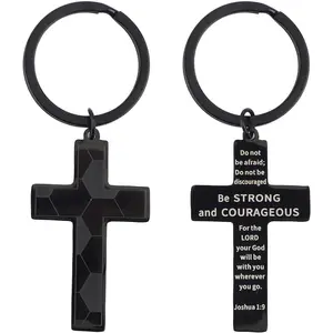 2pcs Cross Keychain for Men, Christian Bible Verse Key Chain Stainless Steel Football Cross Keychain Inspirational Scripture Religious God Cross Gifts Jesus Accessories for Men Women Valentines Day