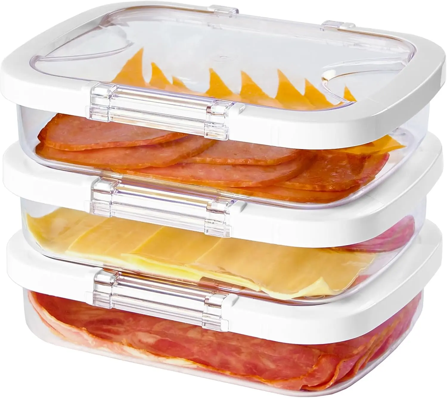 Deli Meat Containers for Fridge with Airtight Lids, Stackable Refrigerator Organizer for Lunch Meat Storage Sandwich Ham Cheese Salami Sliced Turkey, Clear Tritan Box (Cold Cuts 3pk)