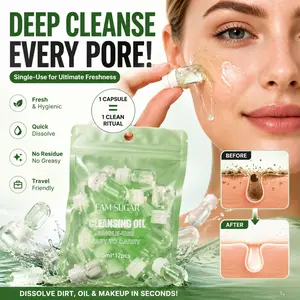 Sum Sugar 12-Pack Makeup Remover Oil Capsules, Gentle Deep Cleansing, Non-Irritating, Portable for Travel, Skin Care Essentials