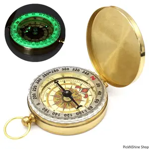 Brass Golden Pocket Compass, Portable High Precision Navigation Tool, Mini Lightweight Design For Camping Hiking And Outdoor Activities