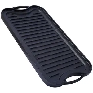 20 x 10 inch Pre-Seasoned Cast Iron Reversible Rectangular Grill/Griddle Black Dual-Sided Design Ergonomic Handles Oven-Safe up to 500°F