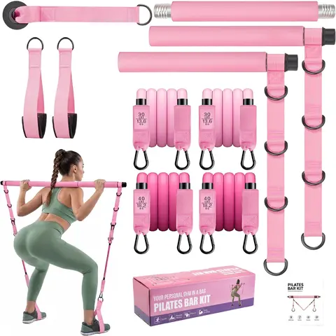 Pilates Bar Kit with Resistance Bands, Workout Bands, Heavy Exercise Bands, Fitness Bands, Adjustable Exercise Stick for Full Body Toning, Portable Home Gym Equipment, Exercise Gear, Working Out Equipment, Muscle Training Equipment for Men & Women