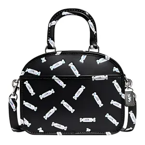 COACH x White Rabbit Limited Edition Lunchbox Crossbody Handbag for Women, Leather with Candy Print, Small, Black