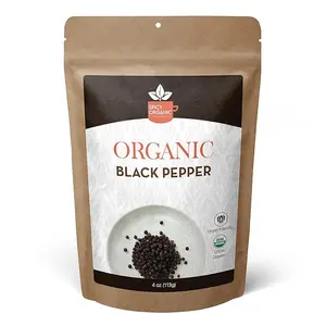 SPICY ORGANIC Black Peppercorns – 4 oz - Whole, Fresh, and Spicy Black Pepper for Grinder Refill, Premium Ceylon Quality, USDA Certified Organic, Gluten-Free, and Kosher Spice Flavor Natural