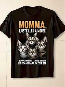 Hilarious Momma I Just Killed a Mouse T-Shirt - Humorous Black Tee with Colorful Gradient Print And Playful Cat Illustrations - Perfect Gift for Cat Lovers And Moms with a Sense of Humor, PLUS SI Extra Long Plussize, Plus Size
