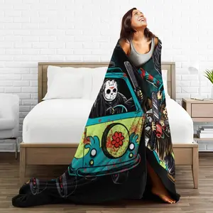 Halloween Horror Movie Flannel Blanket – Soft Cozy Throw for Living Room, Bedroom, Dorm, Sofa & Car – Lightweight Warm Blanket, Spooky Halloween Home Decor & Gift