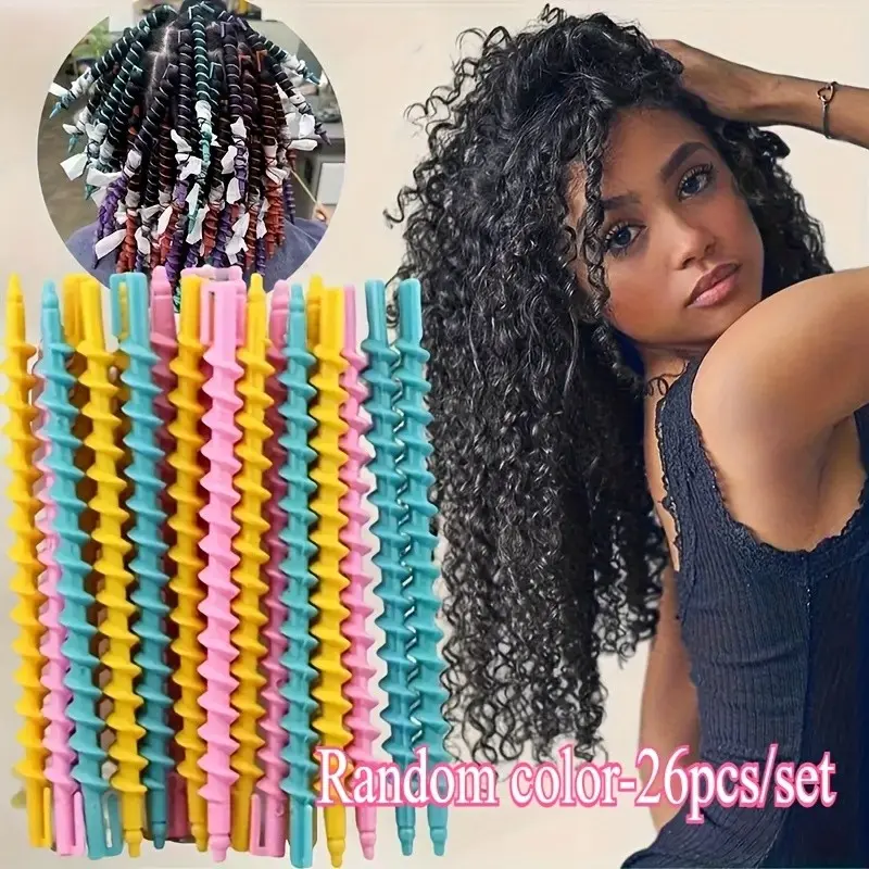 26-Piece Random Color Curling Iron Set, Long Hair Spiral Curler, Overnight Hair Curlers, DIY Hairstyling Tool, Heatless Styling Tools, Heatless Curling Rod, Ion Heat Styler, Home Essential, Vibrant Colors