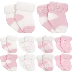 SQ-SOK005 10 Pairs Preemie Baby Terry Cotton Turn Cuff Socks for Newborn Girls Boys - Nicu