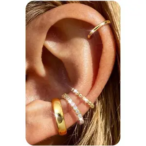 14K Gold Plated Ear Cuff Earrings for Women Non Piercing - Hypoallergenic Ear Cuffs 14K Silver/Gold Plated Non Tarnish Clip on Cartilage Earrings Fake Earring Set Trendy Jewelry