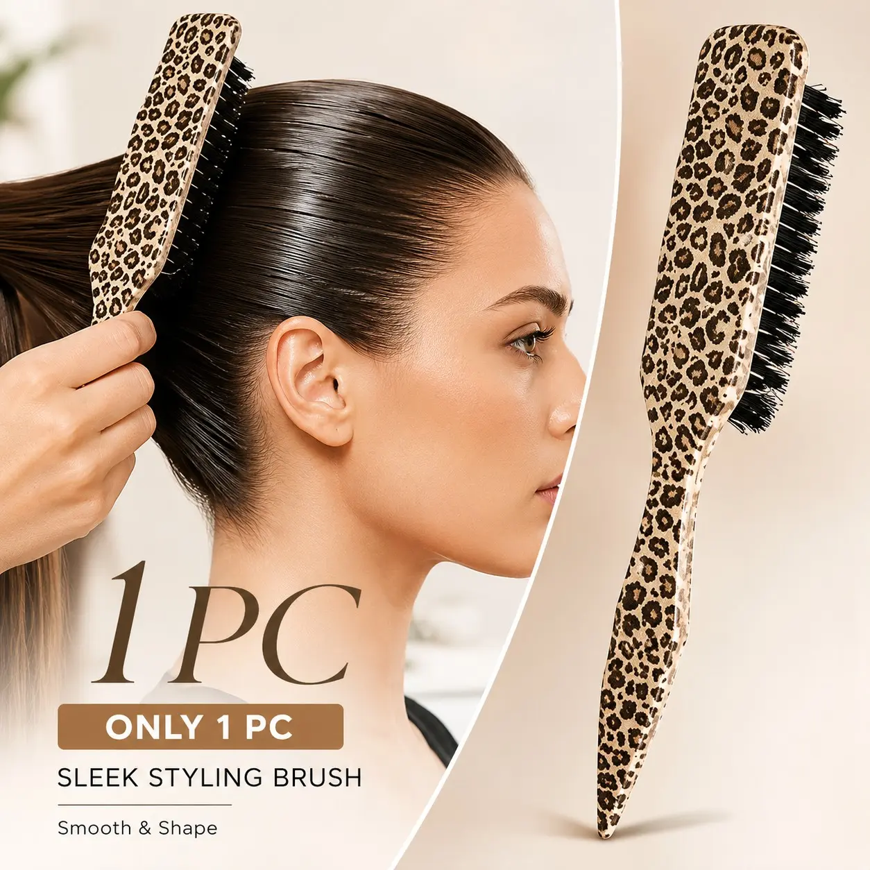 1PC Leopard Print Slick Back Hairbrush, Soft Bristle Edge Brush for Smoothing Flyaways, Hairline Styling, Beard Grooming & Shine Control, Lightweight Styling Comb for Curly, Straight & All Hair Types