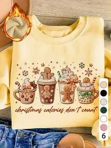 Women's Christmas Coffee Sweatshirt, Comfortable Fall Winter Top, Casual Fitted Long Sleeve Pullover, Holiday Shopping Wear