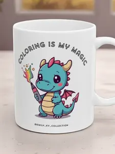 Coloring is My Magic Dragon Mug | Cute Rainbow Dragon Illustration 11oz Ceramic Mug - WHITE
