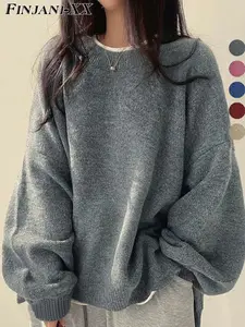 Plus Size Women's Sweater Knitwear, Casual Loose-Fit Plain Knitted Top, Moderate Fabric, Fall & Winter Fashion, Comfortable Daily Wear,Gifts For Women