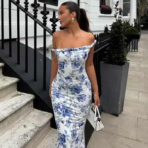 Floral Print Draped One Shoulder Sleeveless Dress with Twisted Strap Mermaid Maxi Slim Fit Dress for Women's 2025 Fall New Arrival Party & Dating Outfit Trendy Casual Elegant Gown Dresses
