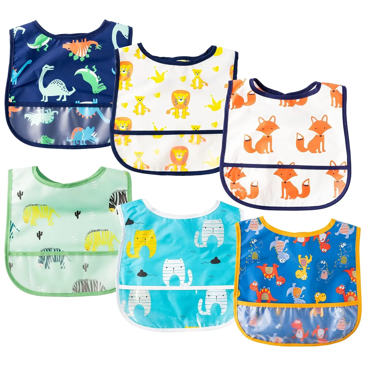 6Pcs Waterproof Toddler Bibs Baby Feeding Bib Set with Crumb Catcher Pocket Infant Adjustable Baby Teething Bib Babies Sleeveless Animals Food Bibs Keepsake Gift for Baby Shower, 6-24 Months trendy kid Large Soft Absorbent Muslin Burp Cloths newborn loung