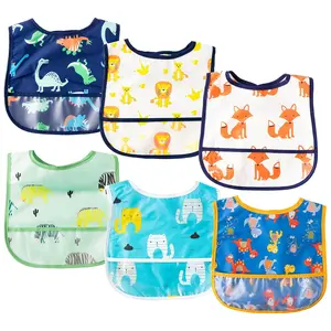 6Pcs Waterproof Toddler Bibs Baby Feeding Bib Set with Crumb Catcher Pocket Infant Adjustable Baby Teething Bib Babies Sleeveless Animals Food Bibs Keepsake Gift for Baby Shower, 6-24 Months trendy kid Large Soft Absorbent Muslin Burp Cloths newborn loung