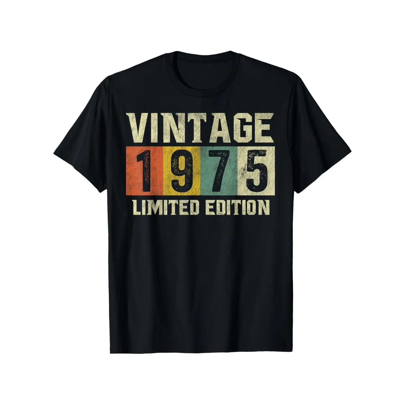 Men's Vintage 1975 100% Cotton Round Neck Short-Sleeve Casual Tops, Retro Limited Edition Graphic Print Classic Fit Menswear, 50th Birthday Gift